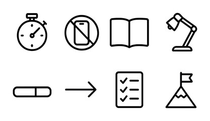 Poster - Minimalist black education and productivity icons set - linear style