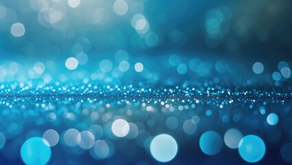 Poster - Festive blue glitter abstract with panoramic background and bokeh effects