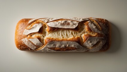 Poster - Rustic ciabatta bread seen from the top with a plain background and close-up detail.