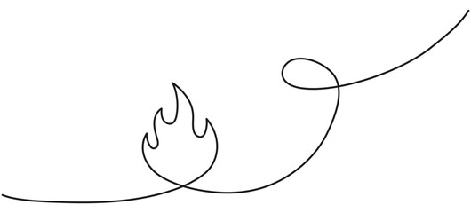 Poster - Burning fire flame continuous line drawing. Vector illustration isolated on white.