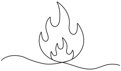 Poster - Burning fire flame continuous line drawing. Vector illustration isolated on white.