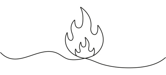 Poster - Burning fire flame continuous line drawing. Vector illustration isolated on white.