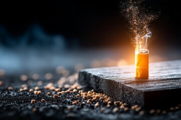 Aufkleber - Cigarette smoke transforms into mystical light on wooden surface at night