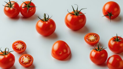 Poster - Tomato Variety with Cherry Tomatoes Isolated on White Background for Gourmet Cooking