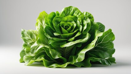 Poster - Fresh raw organic green oak lettuce isolated on white background with clipping path