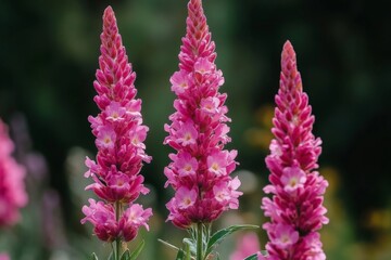 Poster - Vibrant pink flowers bloom in a garden during the warm afternoon sun near a serene park path
