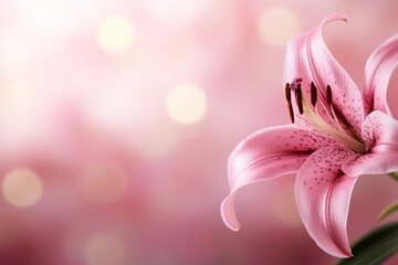 Aufkleber - A single pastel pink lily with gentle petals stands out against a softly blurred gradient background, creating an elegant and serene atmosphere