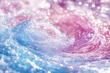 Poster - Colorful water splash creates shimmering waves with pink and blue tones during daytime