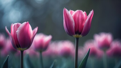 Aufkleber - Close-up of a tulip featuring vibrant, deep rose petals at the center gradually fading to a softer pink at the edges