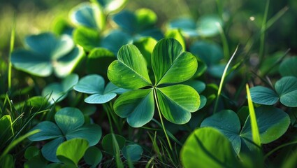 Aufkleber - Close-up of a trifoliate clover leaf against a natural clearing background