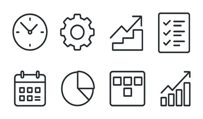 Poster - Business and productivity icons set: linear style for data and time management