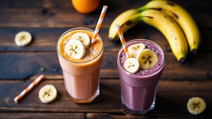 Aufkleber - Elegant wooden background showcasing a delicious smoothie top shot.