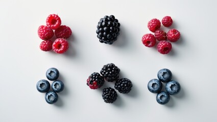 Aufkleber - Three varieties of berries in various positions on a white background