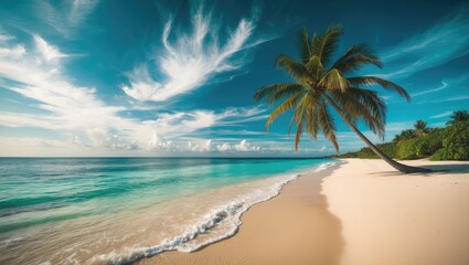 Poster - Tropical beach featuring a palm tree