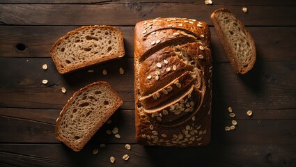 Aufkleber - Aerial perspective of sliced bread on a wooden surface
