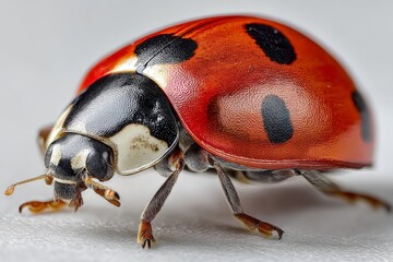 Poster - Close-up of a ladybug resting on a soft surface, showcasing vivid colors and intricate details under natural light