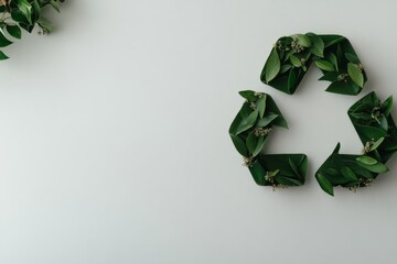 Poster - A vibrant green recycling symbol composed of leaves and small flowers is centered on a clean white backdrop, leaving space for additional text or graphics
