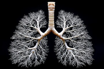 Poster - Intricate structure of human lungs showcasing detailed bronchial tree in a striking black background