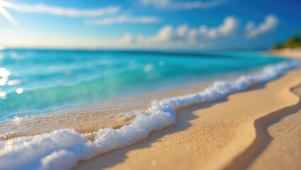 Aufkleber - Blurred Tropical Beach Scene with Sea and Sky - Summer Vacation Background