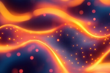 Poster - Colorful abstract waves with glowing dots in a vibrant pattern at night