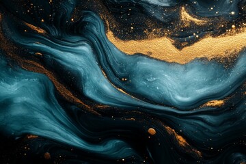 Fototapete - Swirling blue and gold abstract design creates a mesmerizing visual effect in a creative artwork