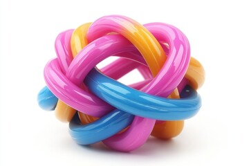 Aufkleber - Brightly colored rubber knot toy resting on a smooth surface in a well-lit environment celebrating creativity and playfulness