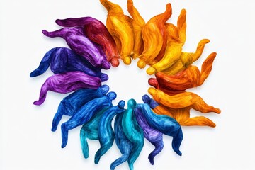 Poster - Colorful spiral of abstract figures in vibrant hues representing unity and creativity