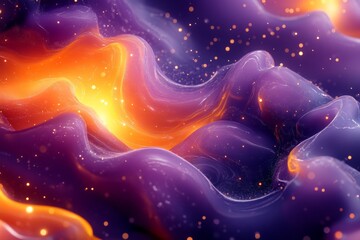 Poster - Colorful abstract swirls of purple and orange in a cosmic setting with glowing particles