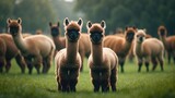 Two adorable alpacas among a herd in the wild