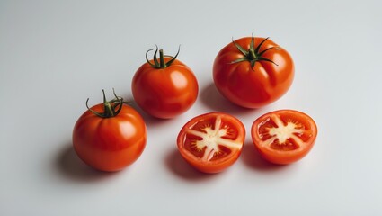 Aufkleber - Fresh whole and sliced tomatoes on white background for healthy eating