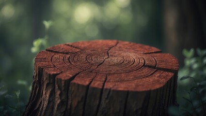 Poster - Close-up of brown wood trunk texture with bokeh background in forest setting