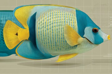 Poster - Colorful fish illustration showcasing unique patterns and vibrant hues against a neutral background