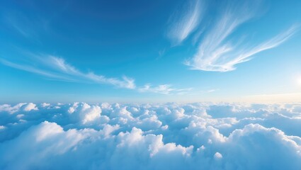 Poster - Vivid Blue Sky Panorama with Fluffy Clouds in HDR Spherical View