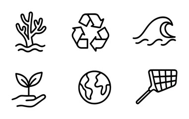 Poster - Eco-friendly icons set: linear style depicting nature, conservation, and sustainability