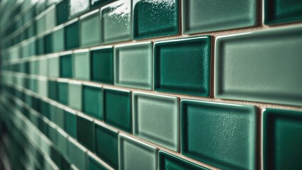 Poster - Different shades of glazed green mosaic ceramic tiles creating textured wall background