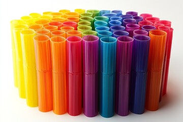 Poster - Colorful arrangement of cylindrical markers in a vibrant gradient display on a white surface