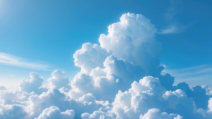 Wall Mural - soft white clouds drifting in a clear blue sky, evoking a peaceful and invigorating scene