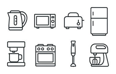 Poster - Home appliance icons set: 8 linear designs for kitchen essentials