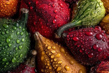 Aufkleber - Colorful assorted vegetables with water droplets showcasing freshness and vibrancy in a close-up view
