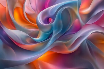 Fototapete - Colorful swirling abstract design showcasing soft waves and gradients in vibrant hues of blue, orange, and pink
