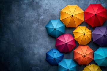 Poster - Brightly colored umbrellas create an artistic display against a textured background