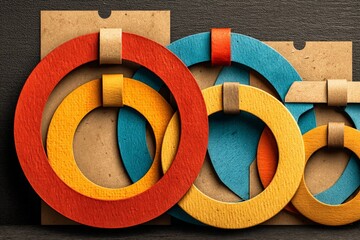 Poster - Colorful circular paper cutouts displayed creatively at a craft fair showcasing unique design and artistry