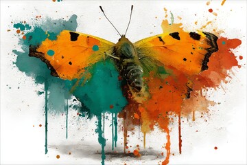 Fototapete - Vibrant butterfly with splashes of color showcasing artistic expression in a nature-themed design