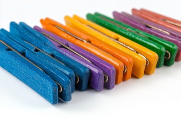 Aufkleber - Colorful wooden clothespins arranged in a vibrant rainbow sequence for crafting and organizing
