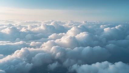 Wall Mural - cloud-covered earth seen from airplane window against a blue sky on a peaceful day