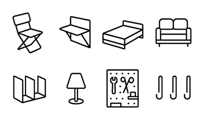 Poster - Modern furniture icons set - 8 minimalist outline icons for home interiors