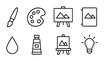 Poster - Outline art icon set: creativity tools for painting and design projects