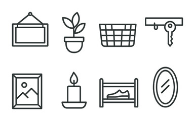 Poster - Home essentials linear icons set: modern outline style for household decor