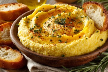 Aufkleber - Delicious creamy hummus served with toasted bread and garnished with herbs