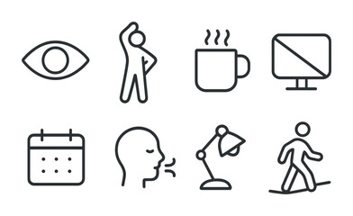 Poster - Daily routine activity icons set: linear style with 8 simple designs